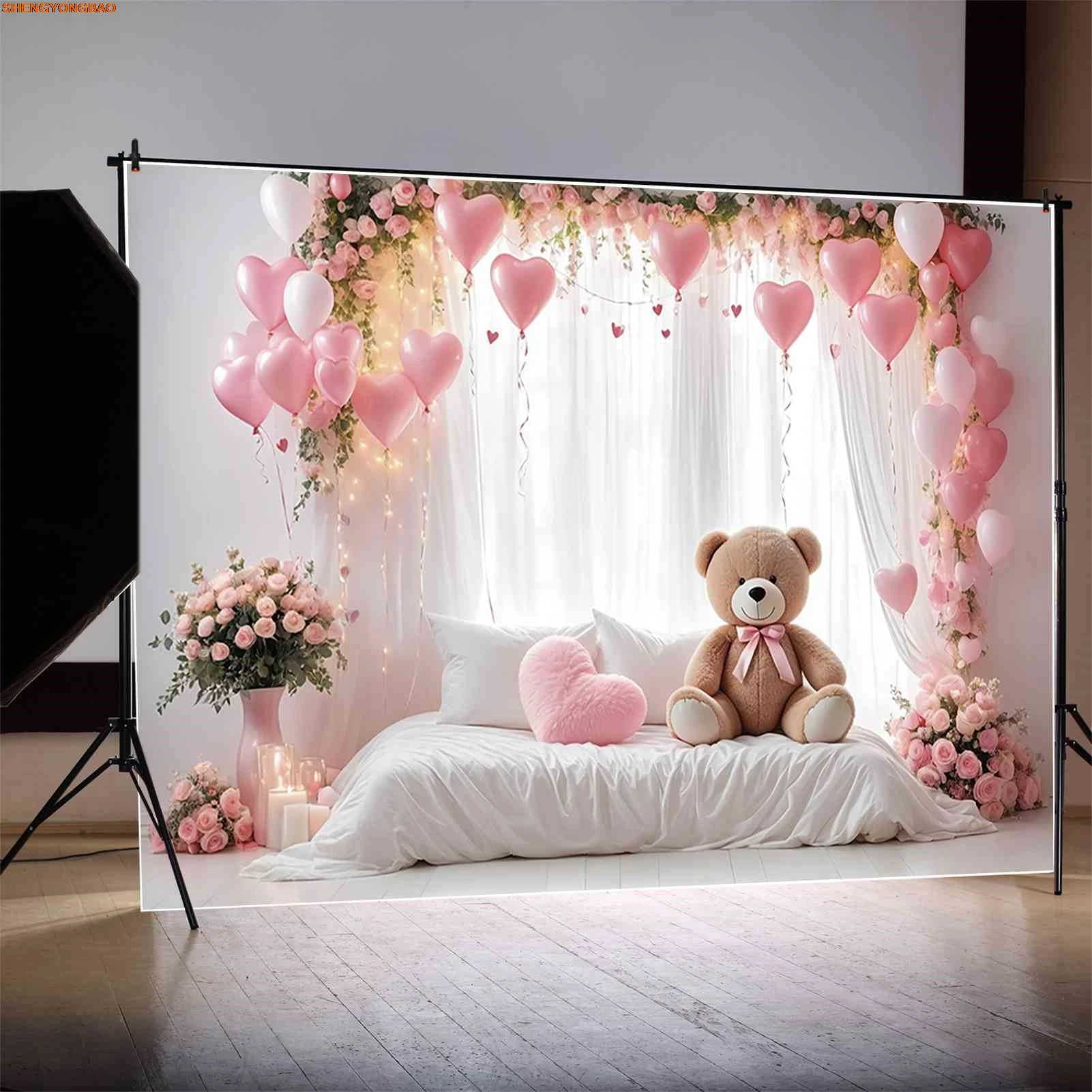 خلفيات للتصوير الفوتوغرافي الوردي غرفة نوم تيدي بير خلفيات التصوير الفوتوغرافي حفلة الطفل التصوير الفوتوغرافي ديكور استوديو كشك الصور الدعائم