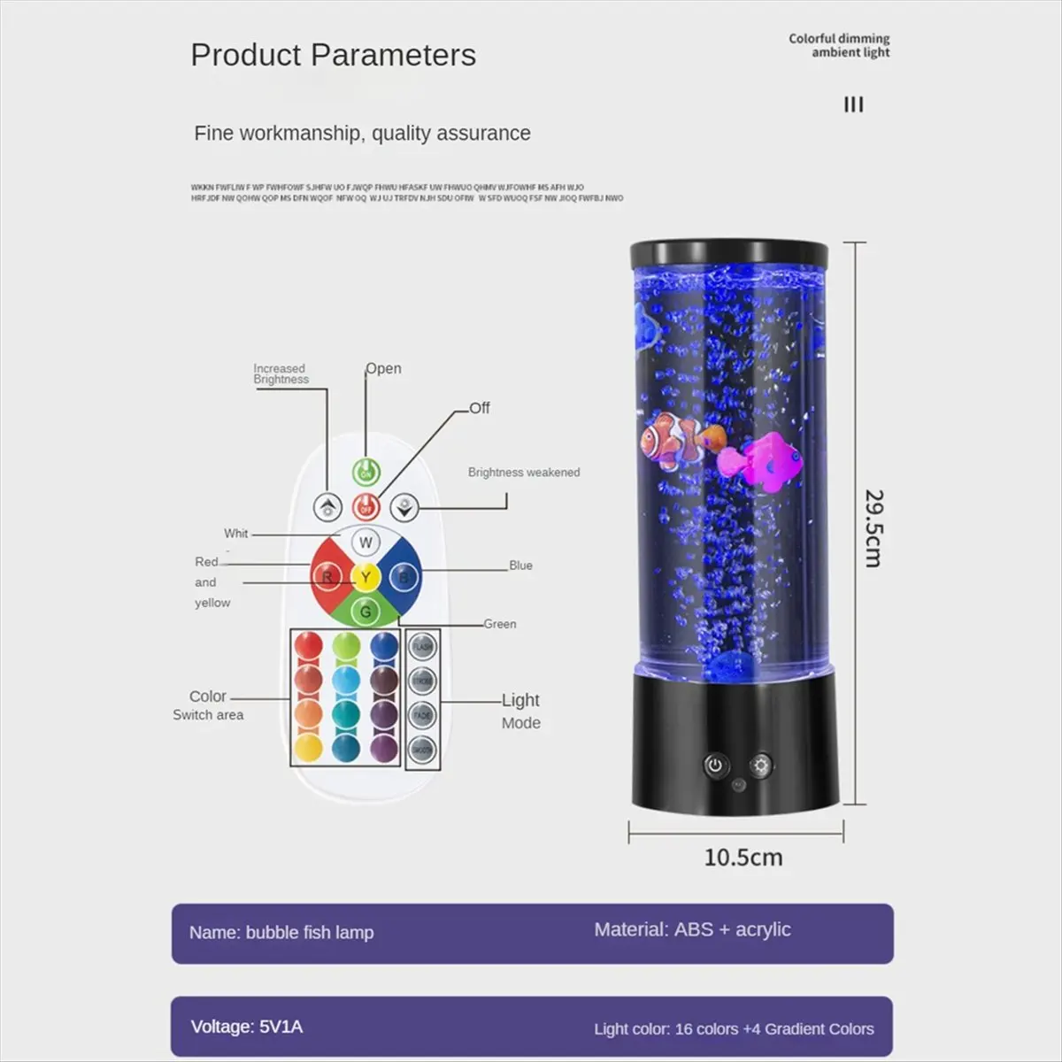 *A99Z Mini RGB Bubble Fish Lamp Fish Tank Aquarium Lamp with Remote Control Lava Lamp Coloured Mood Light for Home Decoration