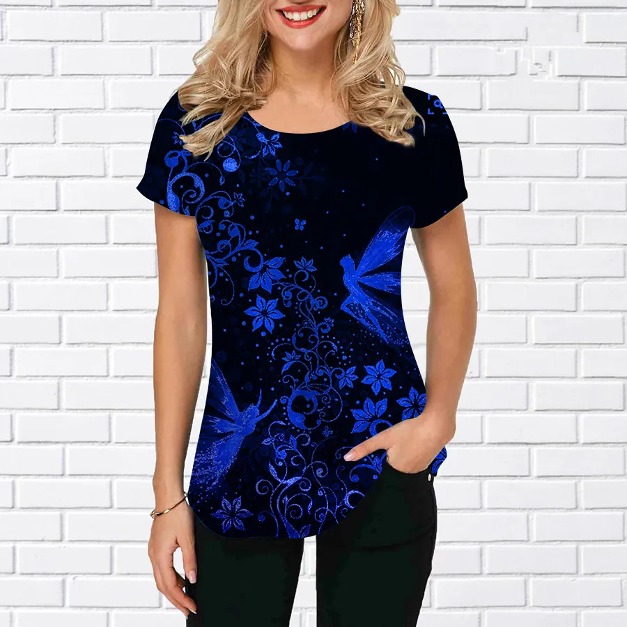 Floral And Butterfly Pattern Women Fashion T-Shirts Short Sleeve 3d Printed Street Hip Hop Ladies Tee 6XL Plus Size Casual Tops