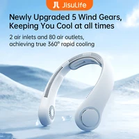JISULIFE-Ventilateur de cou portable, mis à niveau, batterie 5000mAh, soutien de la présidence, réglage des vitesses à 5 vitesses, ventilateur mains libres portable extérieur 1