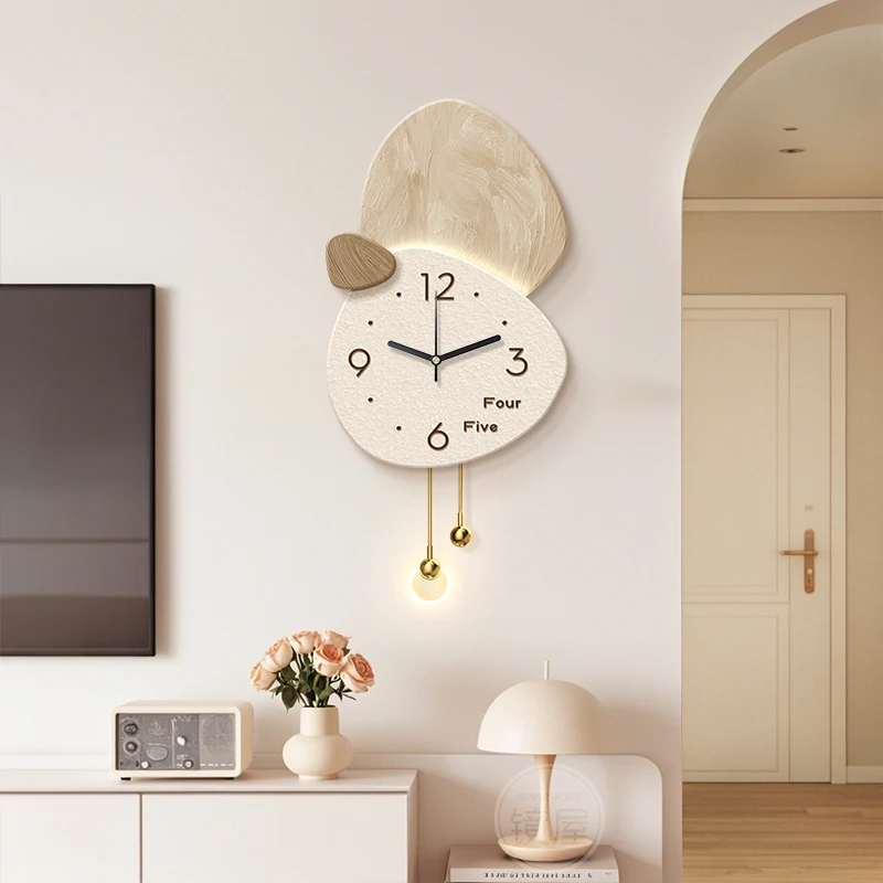 

Cream wind TV background wall pendant, high-end clocks, wall clocks, living room decorative painting stones to run, dining room