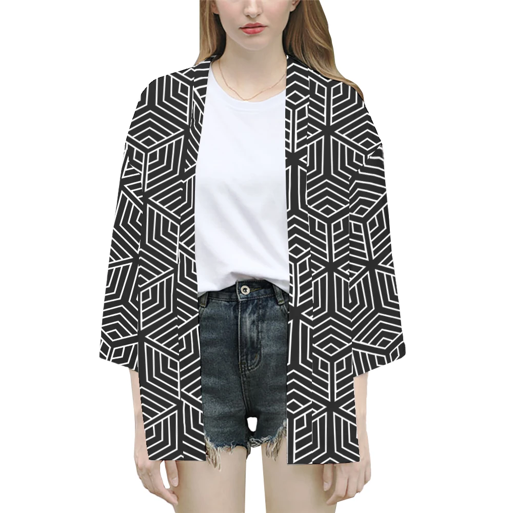 기하학적 패턴 일본 기모노 여름 해변 그래픽 스트리트 하오리 한푸 남성 및 여성 트렌디 하라주쿠 아시아 일본 의류