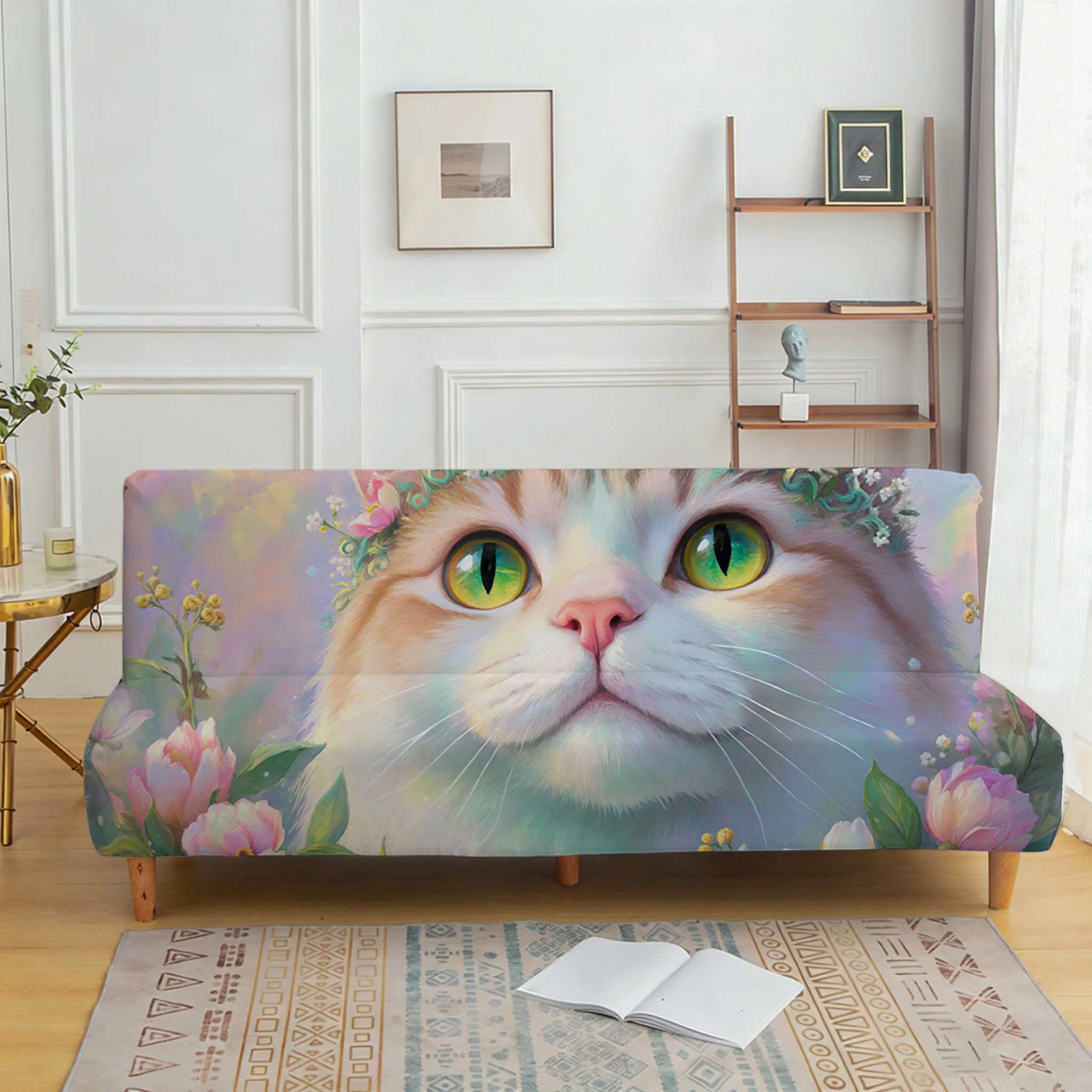 Garland cat print sofa bed cover, living room sofa bed cover, dustproof machine washable sofa bed cover
