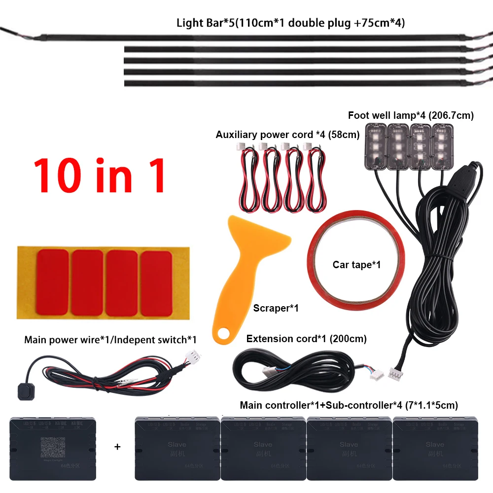 Dual Zone 18 in 1 Full Color Streamer Auto Omgevingslicht RGB 64 kleuren LED Interieur Acrylvezel Strip Decoratie Sfeerlamp