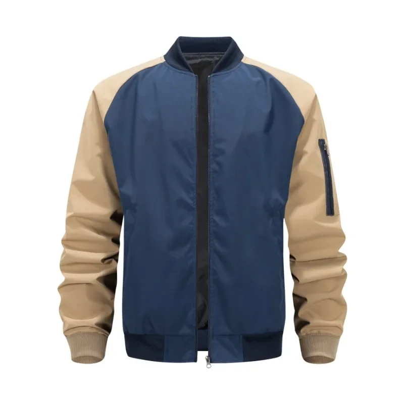 Patchwork Baseball Jacket Men Zip Up Pocket Baseball Uniform Suit Coat Men's Casual Color Block Outerwear Spring Autumn Workwear