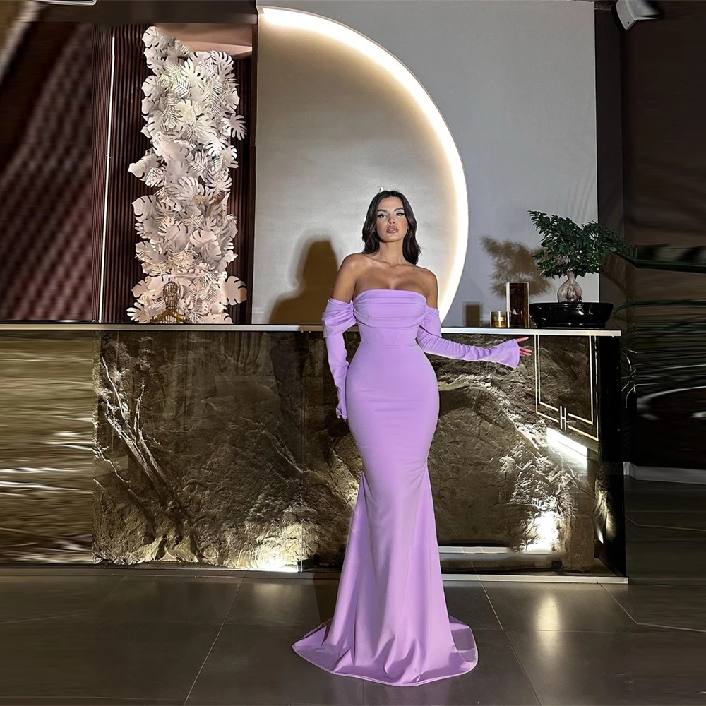 Luxurious Purple Sparkling Women Evening Dresses Simple Backless Formal Sexy Mermaid Off Shoulder High Slit New Prom Gowns 2024