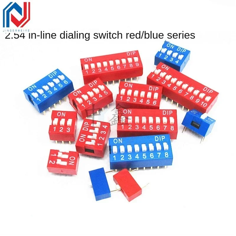 

5Pcs/lot 2.54mm Pitch Red/blue Dip digit switch DS-1P 2P 3P 4P 5P 6P 7P 8P 9P 10P 12P Slide Type Switch Straight and flat toggle