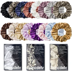 2PCS 100% Natural Silk Solid Color Hair Ties High Quality Hair Scrunchies Women Big Hairbands Hair Accessories