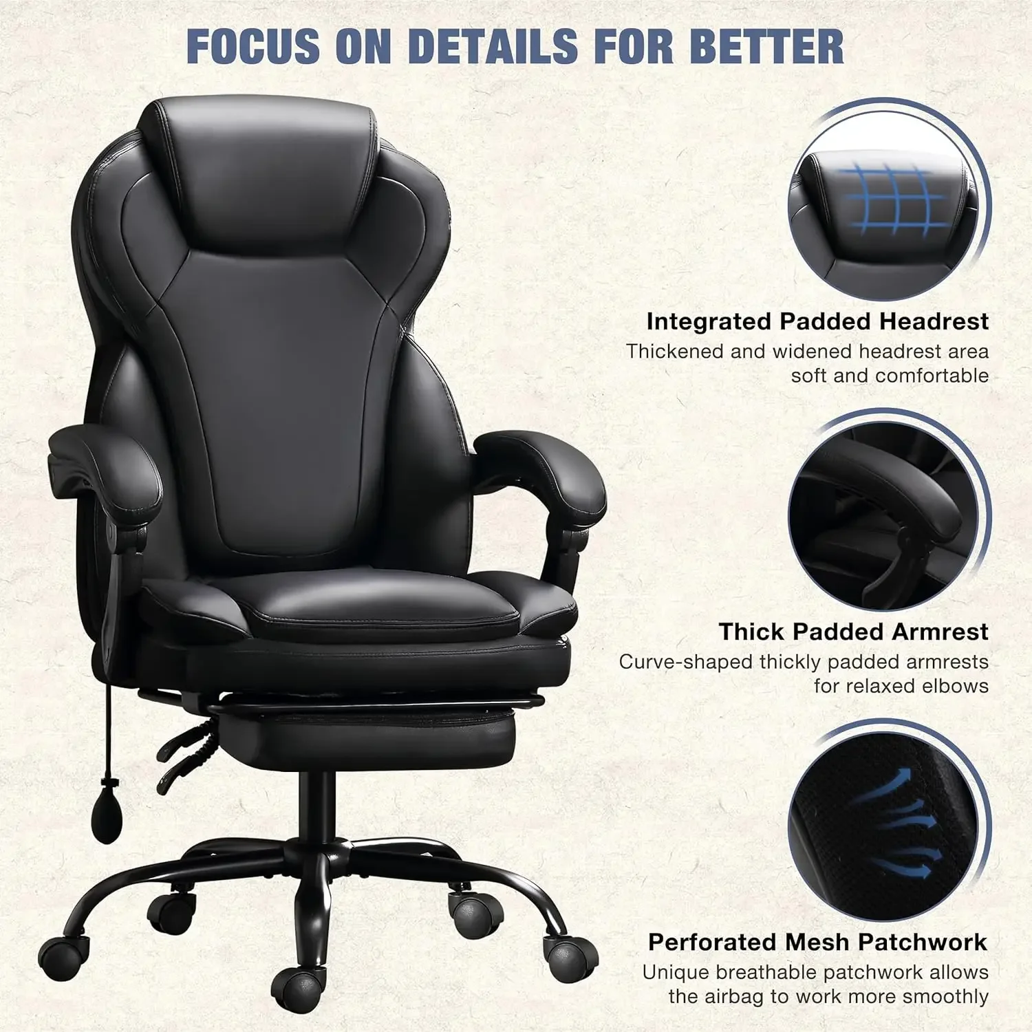 [Discounted Price!]Big and Tall Office Chair 400lbs, Executive Reclining Office Chairs with Footrest