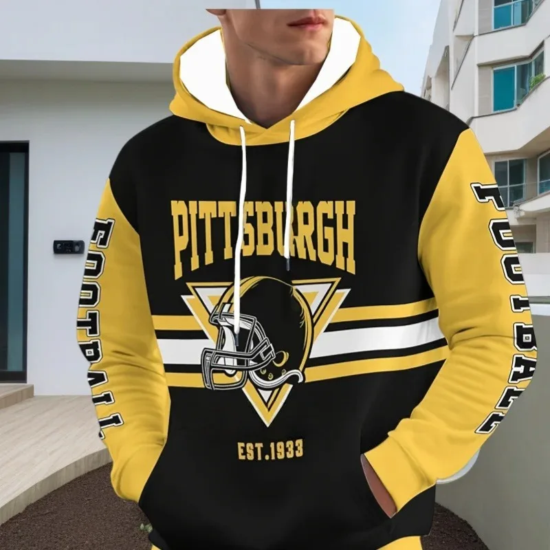 

A Must-have for American Retro Trendy Tough Guys! Football Hoodie with Contrasting Color Letter Helmet 3D Print Logo