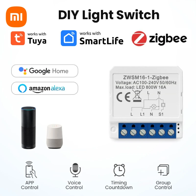 

Tuya Smart Switch Module 2 Way Control Smart Home 1/2/3/4 Gang Automation Breaker Work For Alexa Home