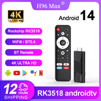 H96 MAX RK3518 BLACK Stick mini TV Box Android14.0 Wifi6 BT5.4 4KHD Dongle Ethernet Google Voice Assistant Media Player TV Stick