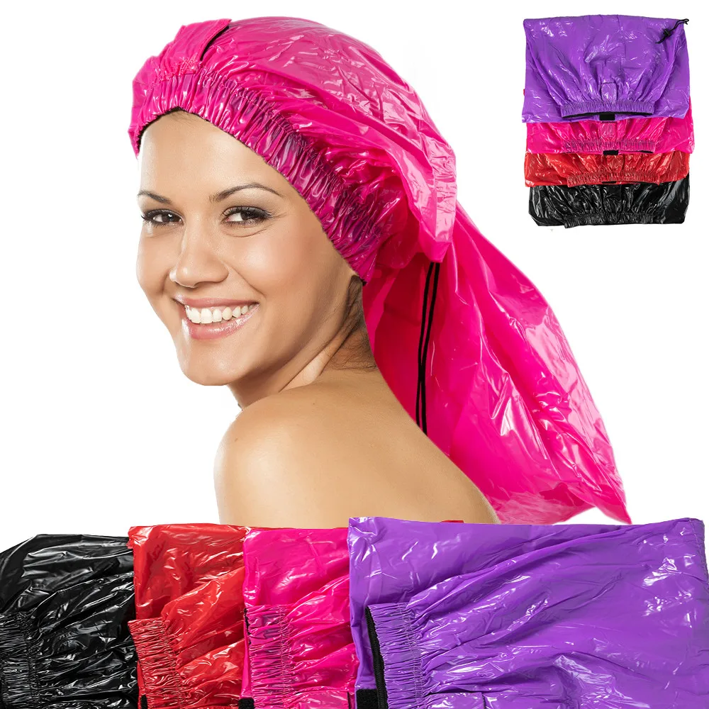 Lange Plastik-Duschhaube mit elastischem Kordelzug, wasserdichter Haarfärbemütze für lange Zöpfe, lockiges Haar, Friseursalon-Zubehör