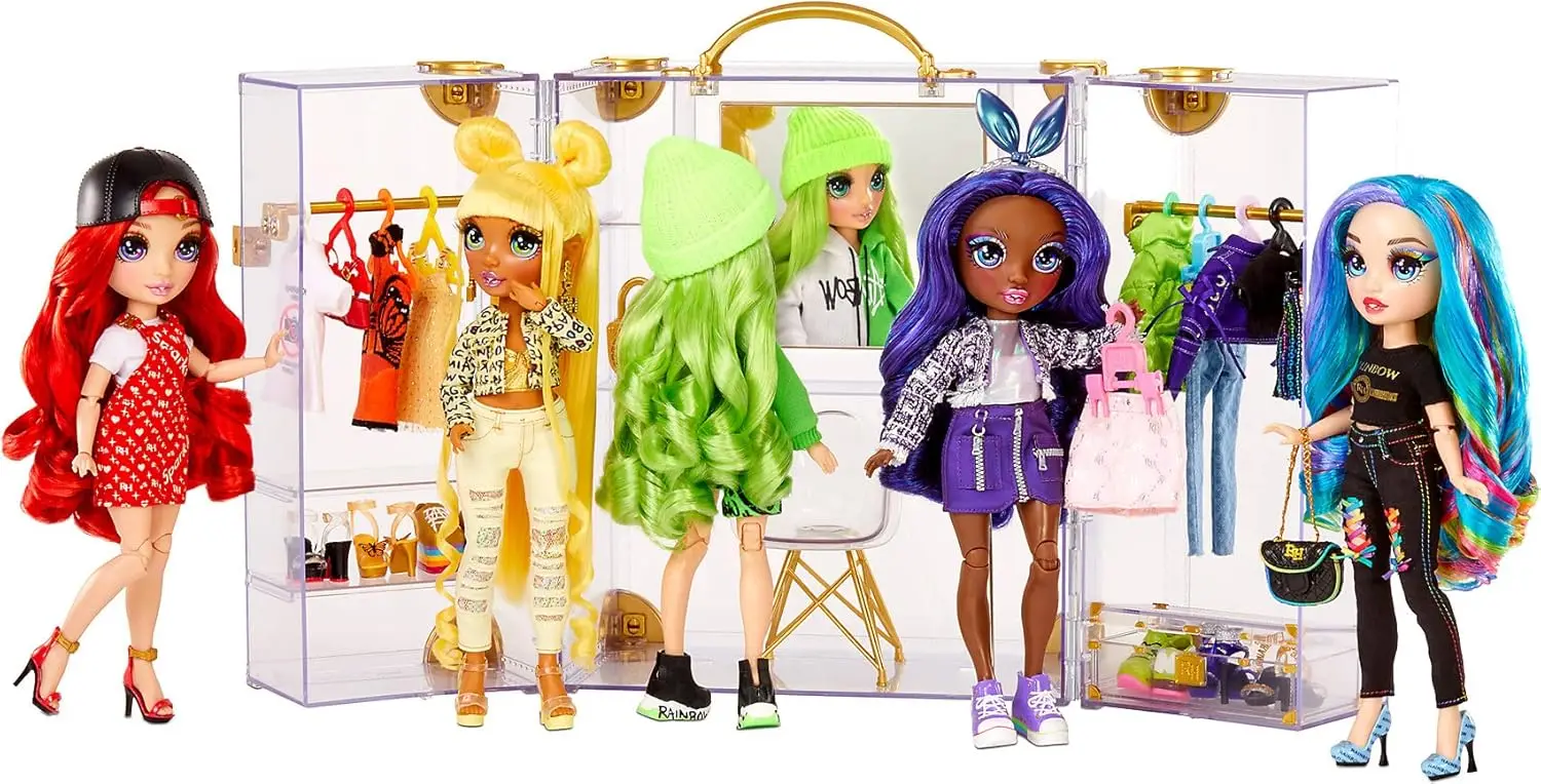 Armário de moda de luxo para mais de 400 looks. Conjunto de brinquedos acrílico transparente portátil com mais de 31 roupas e acessórios para bonecas de grife, presente para