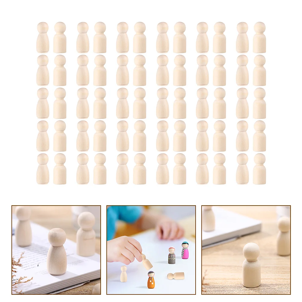 60pcs persone Figure a forma di figura bambole pioli in legno non finite fai da te Peg in legno persone corpi in miniatura forme Figure Decor