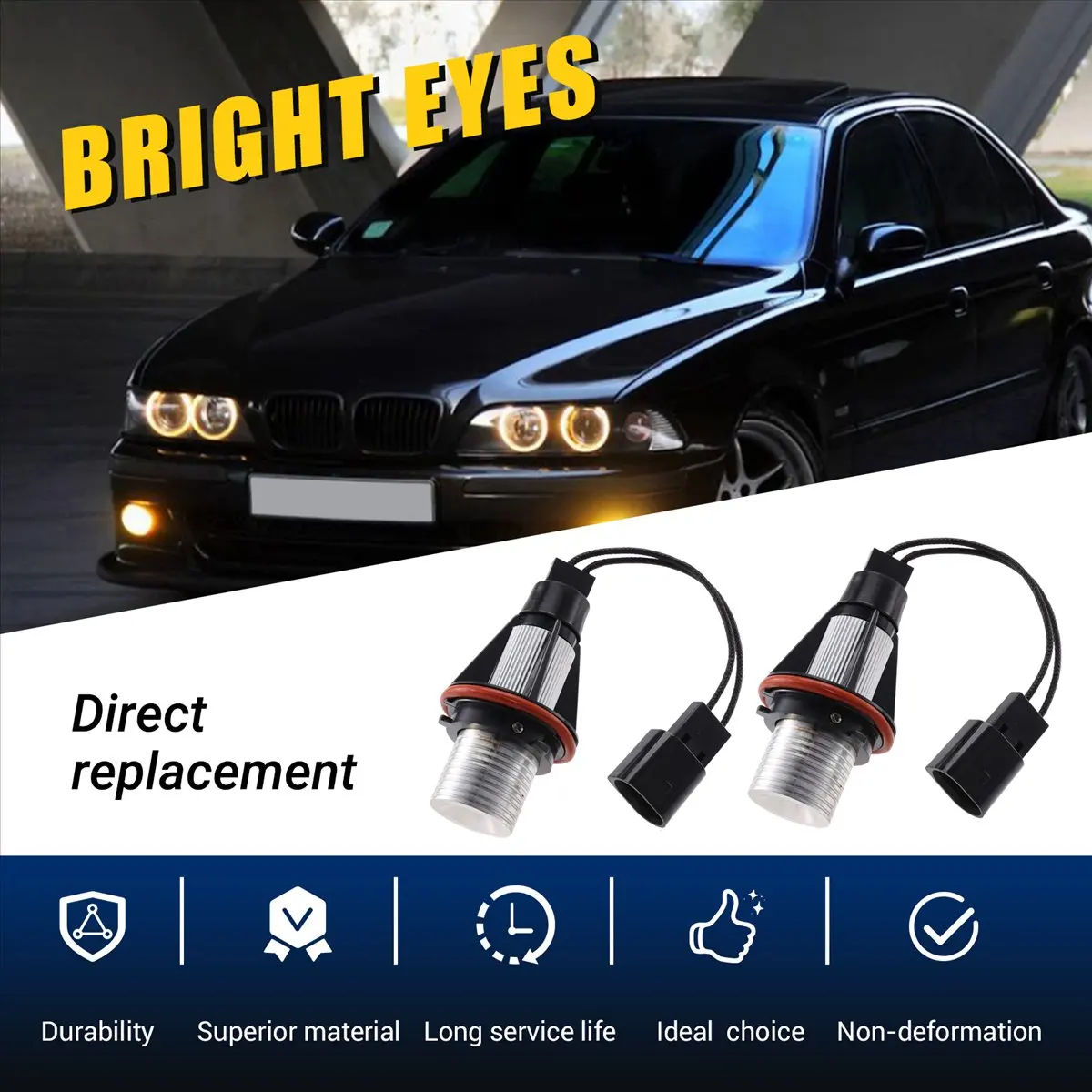 11.118000K Amber LED Angel Eye Marker Light Bulbs Lamps for - E39 E53 E60 E63 E64 E66 E87 5 6 7 X3 X5 [Pack of 2 Pcs]