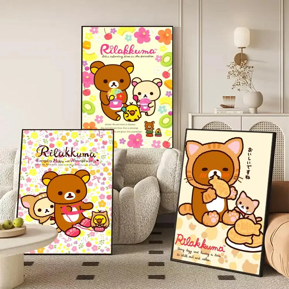 Cute Cartoon Anime R-Rilakkuma Poster Self Adhesive Wall Stickers Removable Room Decor Aesthetic Space Murals Fancy Gift