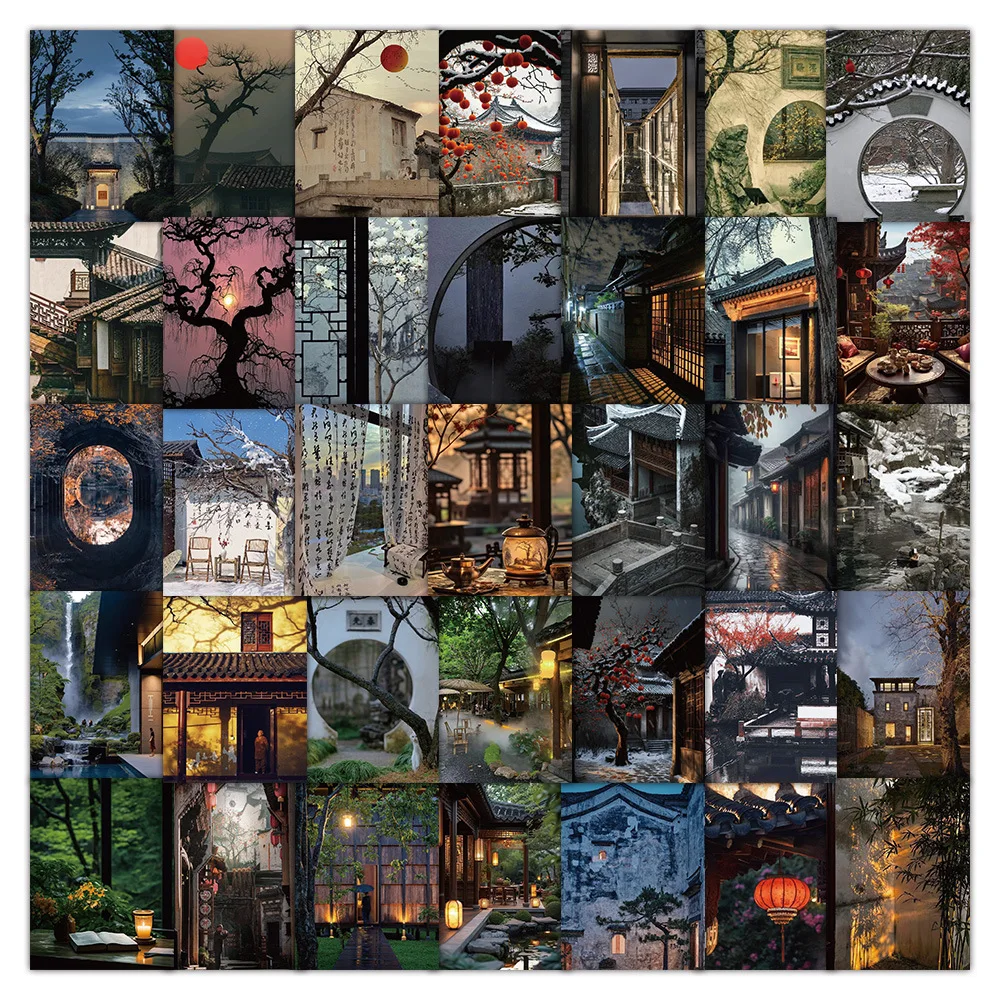 

10/66PCS Chinese style landscape architecture Ancient street Featured Graffiti Decorative Waterproof Stickers Kids Toy