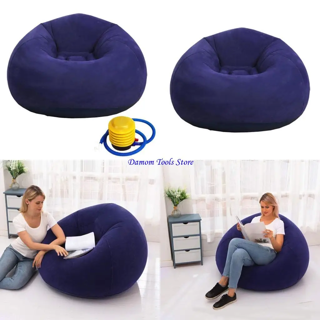 57BE Space Saving Gray Inflatable Sofa Bed Convertible To Lounge Chair Foldable Design Lightweight Suitable For Home Camping