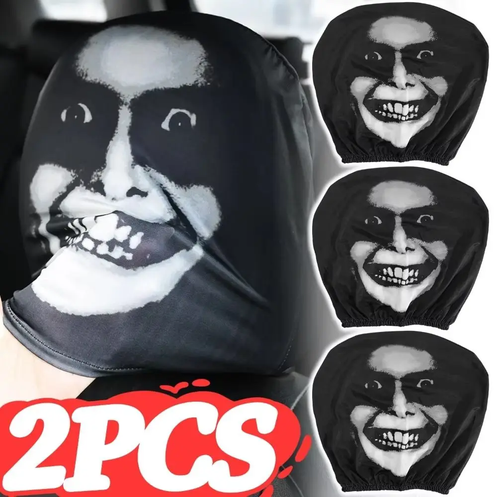 

2Pcs Universal Car Seat Cover Black Skull Pattern Elastic Car Headrest Cover Breathable Dust-proof Car Seat Headrest