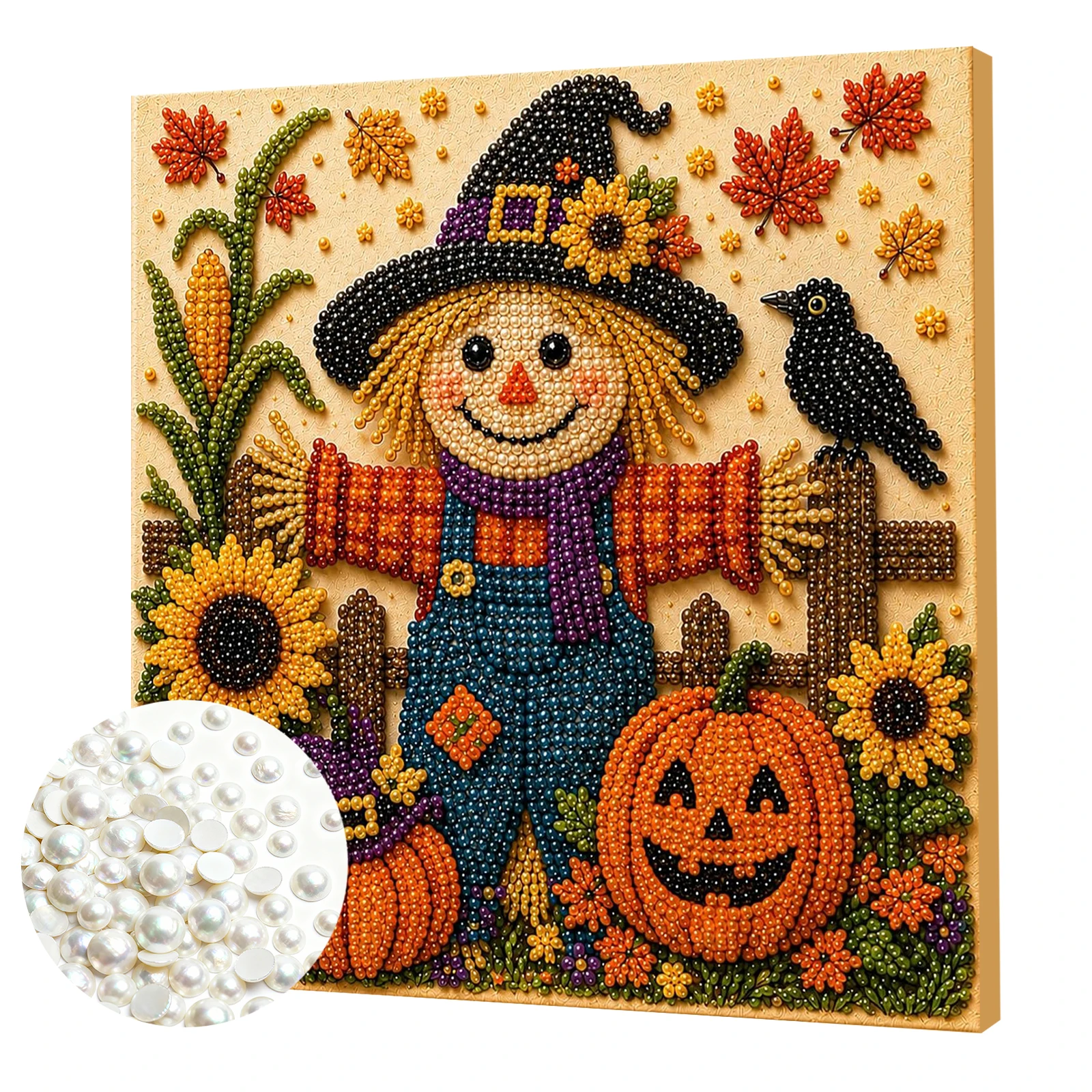 Framed Pearl Painting Kit Autumn Basket 30x30cm DIY Adhesive Canvas Rhinestone Pearl Drills Stylus Tray Wax Set