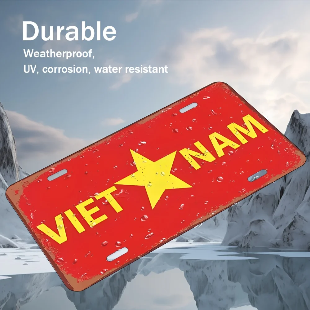 Vietnamese retro aluminum license plate wall decoration |  yellow star metal logo | Suitable for home, garage, cafe, bar