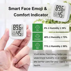 Humidity Sensor Indoor Thermometer Hygrometer Temperature and Humidity Monitor with LCD Display in Fahrenheit, Mini Smiley Face