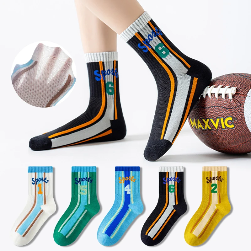 

5 пар спортивных детских носков, летние тонкие дышащие детские носки, прочные студенческие носки для бега, спортивные носки для занятий спортом на открытом воздухе для детей