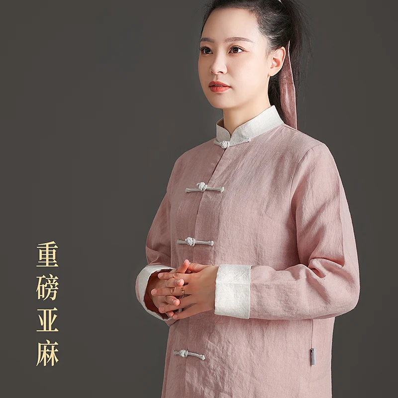 Heavyweight Pure Linen Winter Tai Chi Suit, Women's Modern Chinese Style Upgraded Uniform for High-End Practice