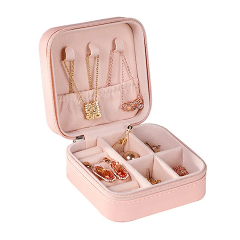 Mini Schmuckaufbewahrungsbox Tragbare Reise-Schmuckschatulle für Ohrringe und Halsketten Damen-Ringorganizer PU-Leder Präsentationsbox – Detail 5