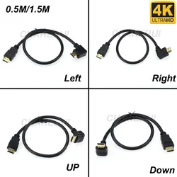 0.5/1.5M kabel HDMI do HDMI męski HD/lewy/prawy w górę w dół kąt 90 stopni szybki kabel przedłużający 4K 90 V1.4 do kamery telewizyjnej PS4