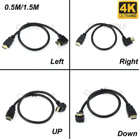 0.5/1.5M HDMI TO HDMI Cable MALE HD /Left/Right UP Down 90 Degree Angle High Speed 4K 90   V1.4 Extension Cable For PS4 TV Camer