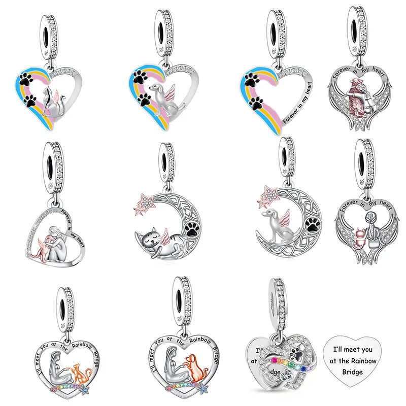 

Huoonew Fit Original Pan Charm Bracelet 925 Sterling Silver Forever in my heart Girl and Angel Dog Bead For Making Berloque