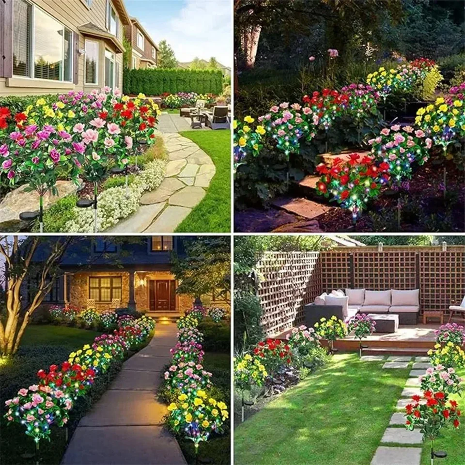 New LED Waterproof Solar Azalea Flowers Lights Outdoor Landscape Light for Lawn Patio Garden Path Decorative Lighting Lamp