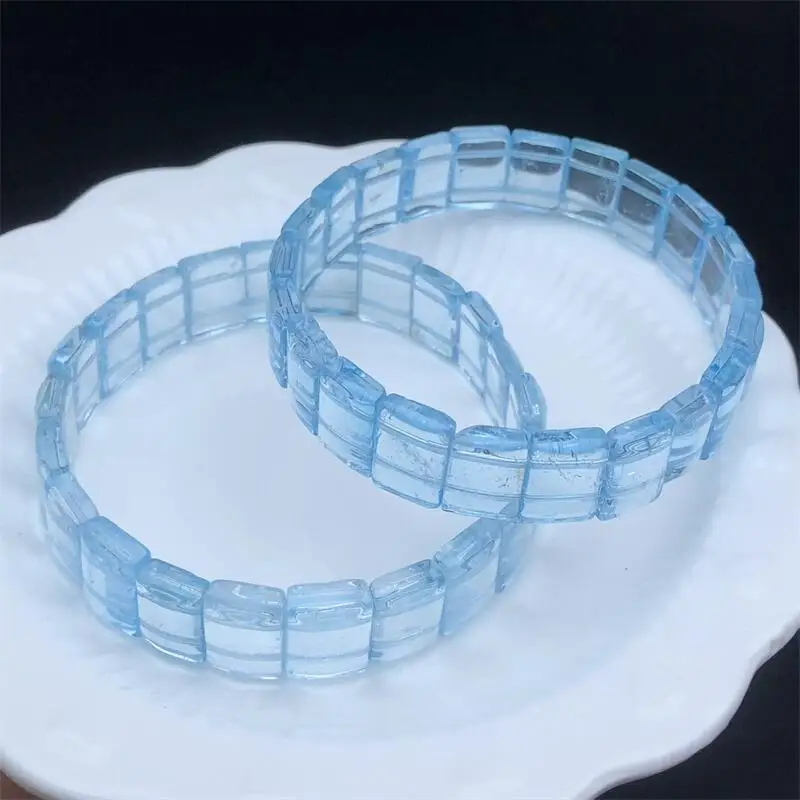 Natural Blue Topaz Bangle Crystal Healing Round Bead Women Men Fine Jewelry Gift 1PCS 12-13MM