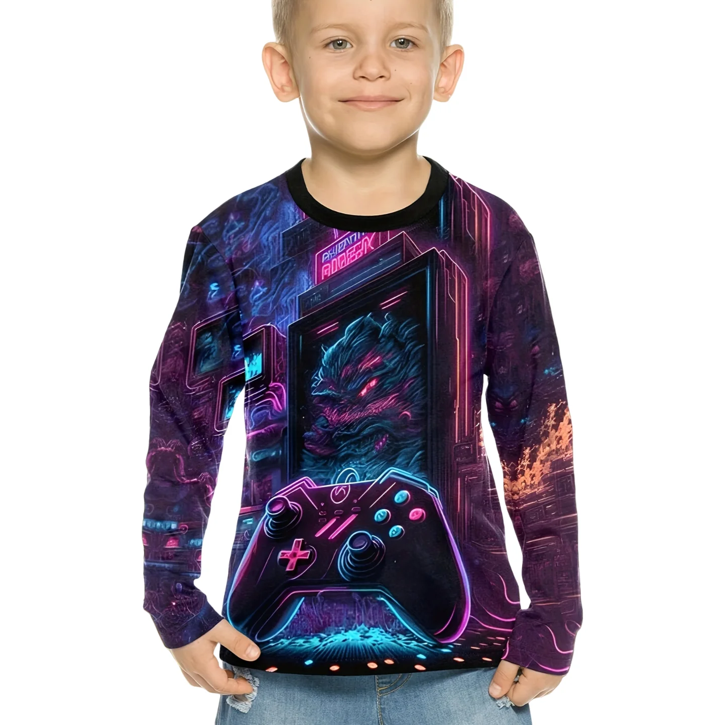 ملابس الأطفال 2025 ملابس أطفال للأولاد تي شيرت بأكمام طويلة للأطفال ملابس علوية مطبوعة برسومات لوحة ألعاب ملابس صيفية أنيقة للأطفال