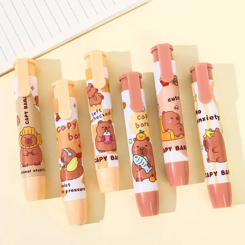 12 Pcs Creative Cute Capybara Press Eraser High Value Girl Heart Correction Wipe Less Crumbs Clean Student Stationery