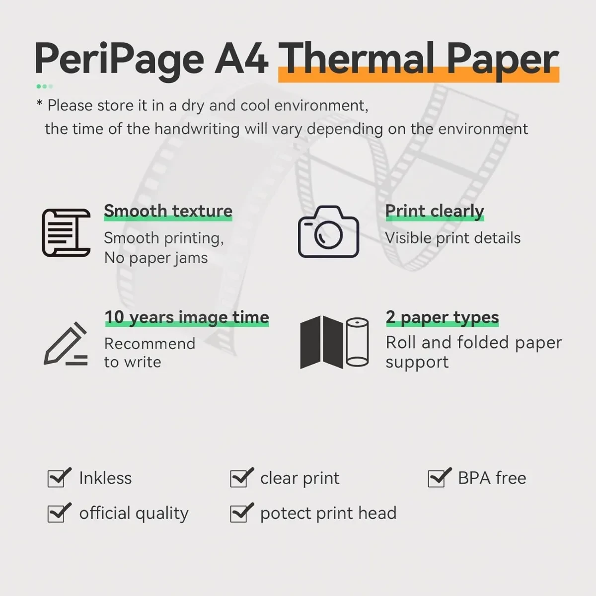 PeriPage-papel de impresora térmica A4 de larga duración, 2 rollos, 8,5X11 pulgadas, para impresora portátil de imágenes A40, para teléfono