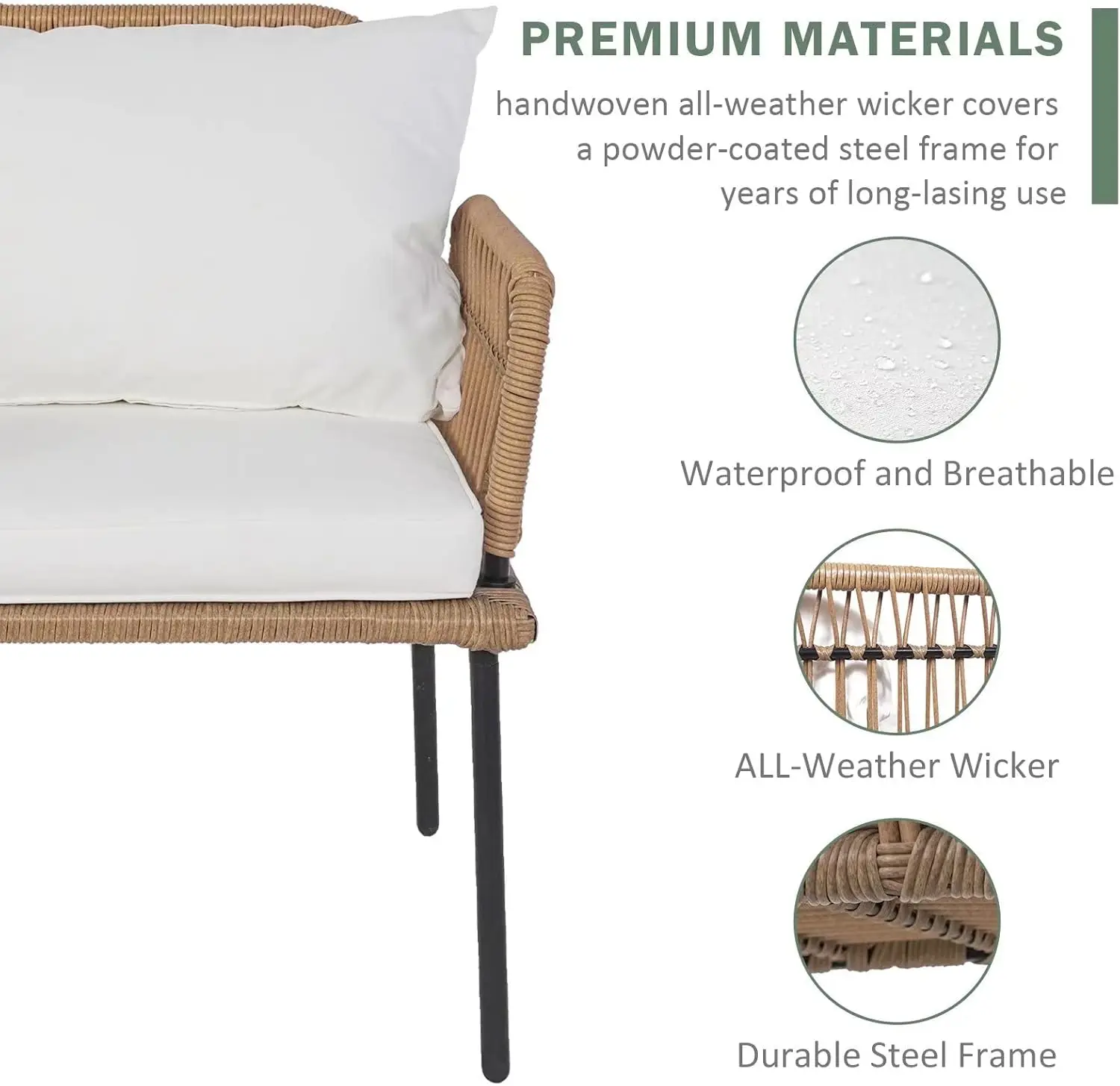 Water-Resistant Pátio Setonal Móveis Set, Boho Rope, Pátio Porch, Outdoor e Indoor Wicker Corner Sofá, Bege, 4 pcs