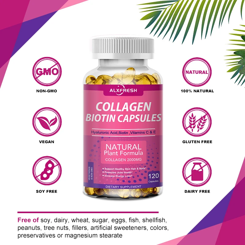 Alxfresh Collagen Biotin Capsules with Vitamin C for Anti-oxidation Support Skin & Joint & Hair Health Nutritional Supplements