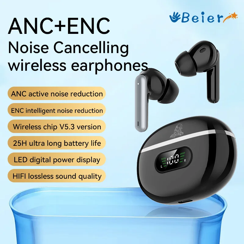 

Beier ANC Bluetooth5.3 Earphone J96 TWS Wireless Earbuds Noise Cancelling Sport Headset Waterproof Headphones With Mic For Phone