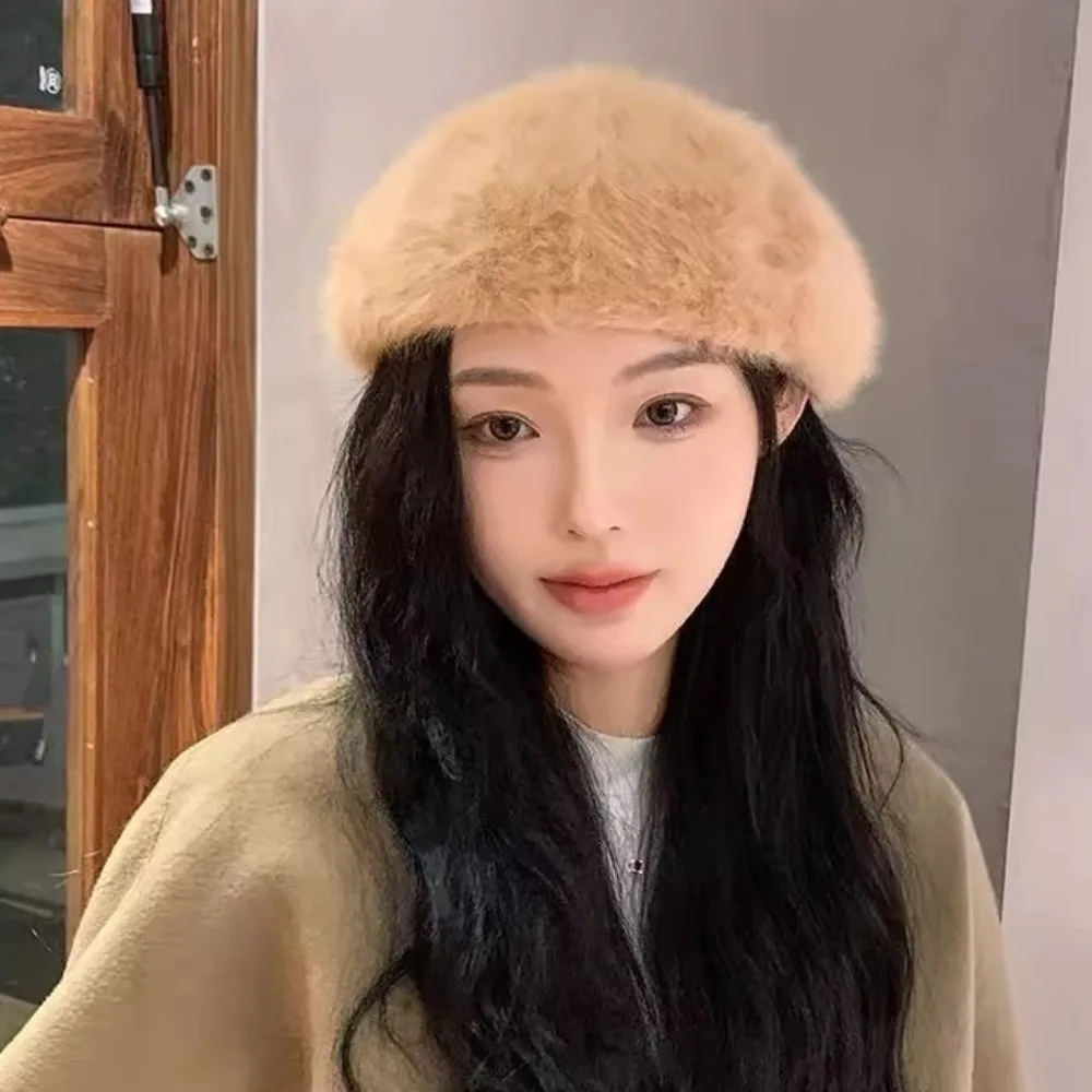 

Elegant Cloud Women Berets Plush Keep Warm British Beanie Hat Elastic Korean Style Artist Hat Ladies
