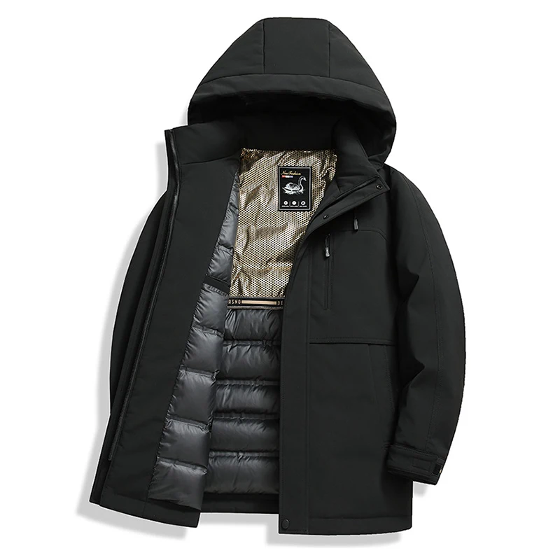 Mid Length Down Jacket Men's 2023 Winter New Hooded Minimalist Warmth Versatile Fashion Jacket