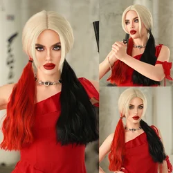 NAMM Blonde Gradient Black Red Cosplay Wig Long Wig Synthetic Heat Resistant Fibre Wigs for Women Girls Halloween Costume Party