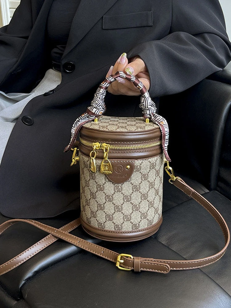 CITEX LV Loja Oficial: Nova Bolsa Transversal Feminina 2025 de Couro Retrô Estilo Balde Pequena para Lazer