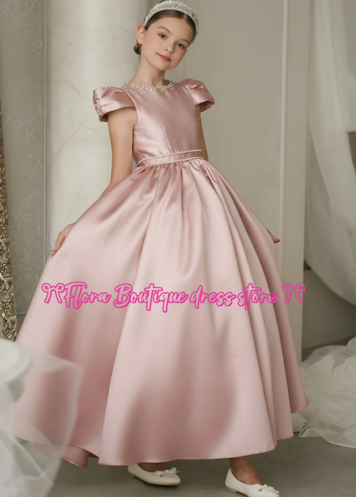 Short-sleeve sequined top with ankle-length skirt Flower Girl Dress for Wedding Ceremonies Formal Receptions Dance Performances
