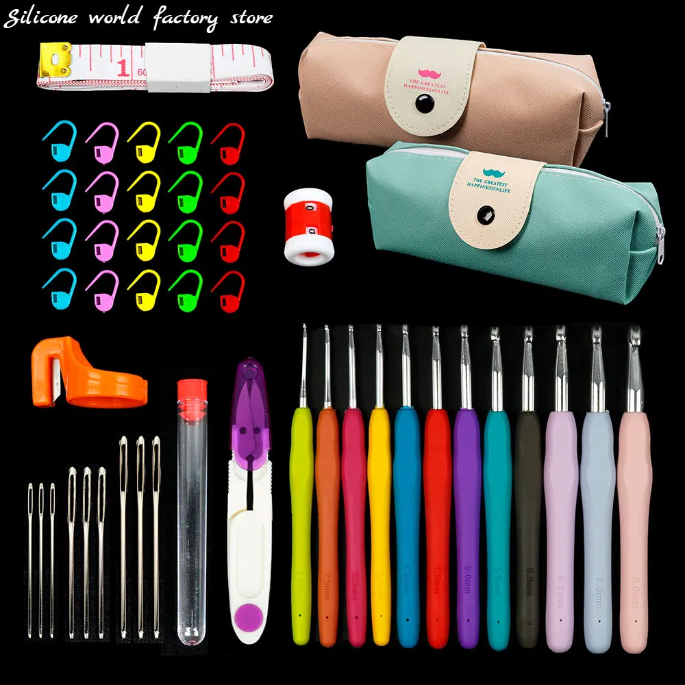 Silikonowy zestaw szydełkowy 45/37PCS DIY Ręczne narzędzia dziewiarskie Zestawy narzędzi do tkania wełny z torbą do przechowywania Zestaw igieł z haczykiem