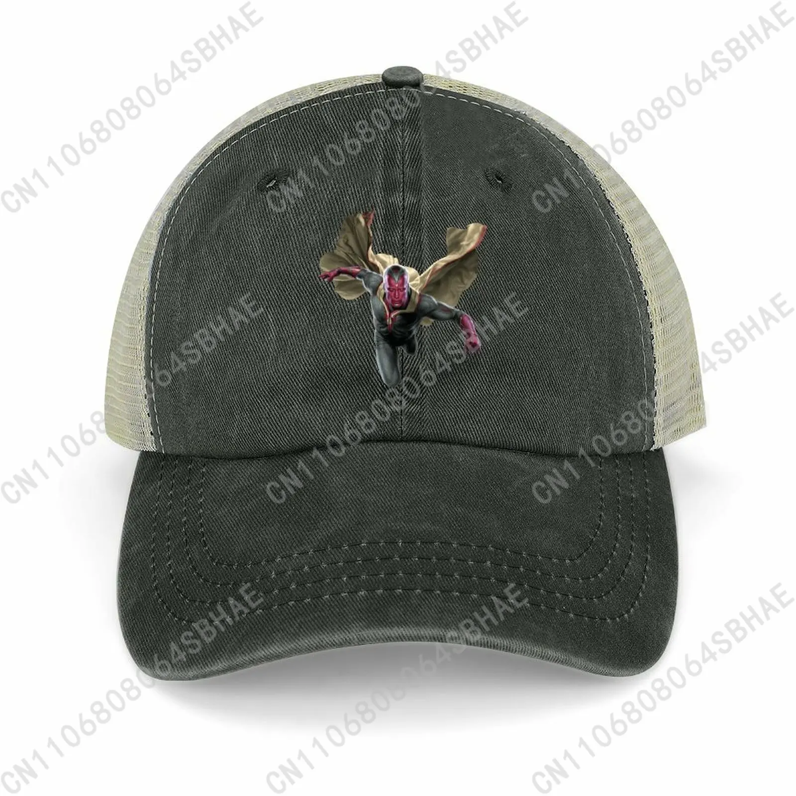 

Marvel Vision Mesh Cowboy Hat Hollow Ventilated Summer Cap Men Women Outdoor Sun Hat Adjustable Strap Custom Cosplay