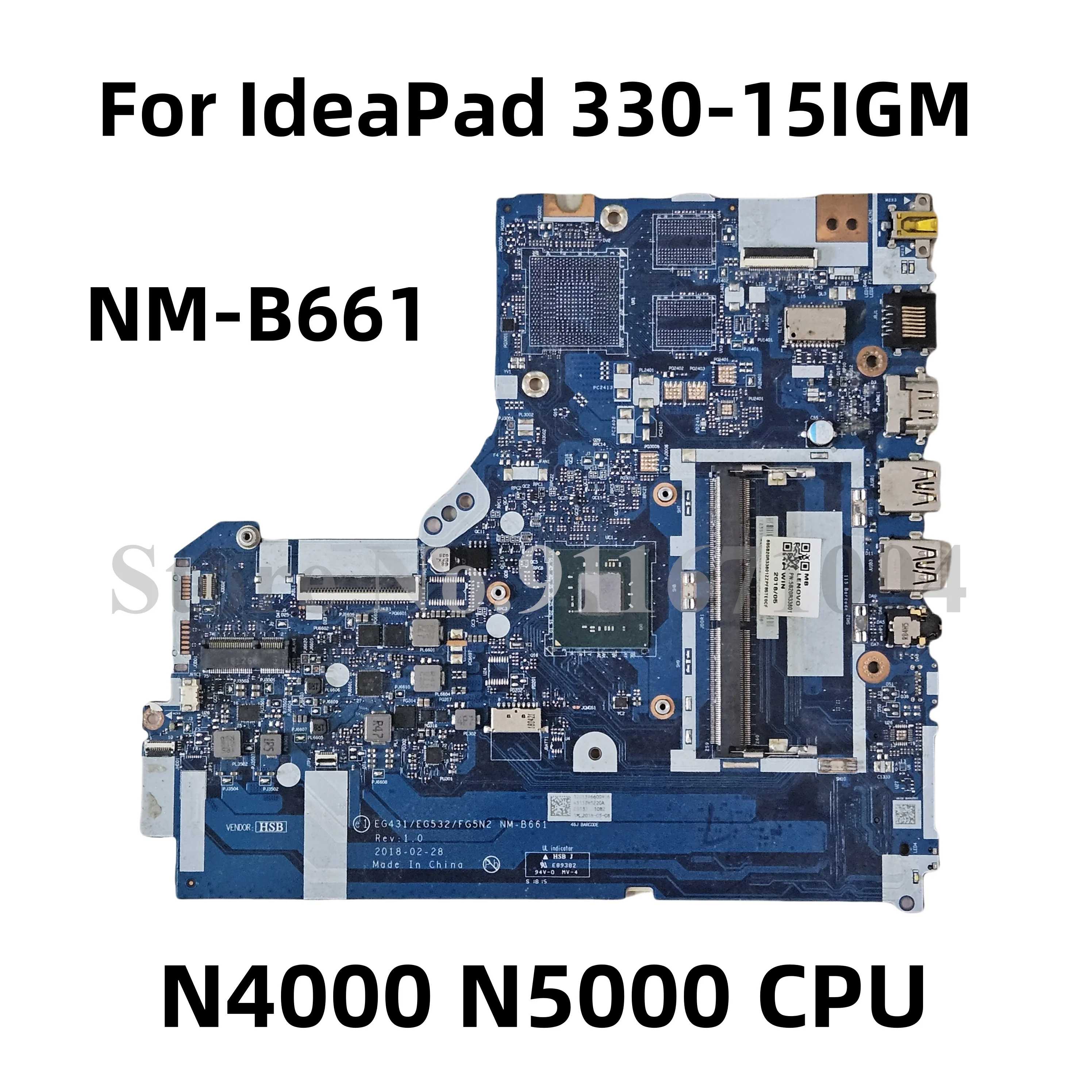 NM-B661 For Lenovo IdeaPad 330-15IGM 81D1 81FN Laptop Motherboard With N4000 N4100 N5000 CPU DDR4 FRU:5B20R33801 100% Tested ok