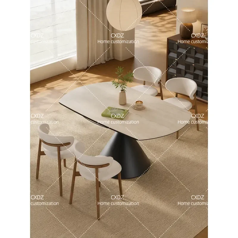 Travertine Stone Retractable Dining Table Foldable Square to Round Dual Purpose Compact Design for Small Apartments Home